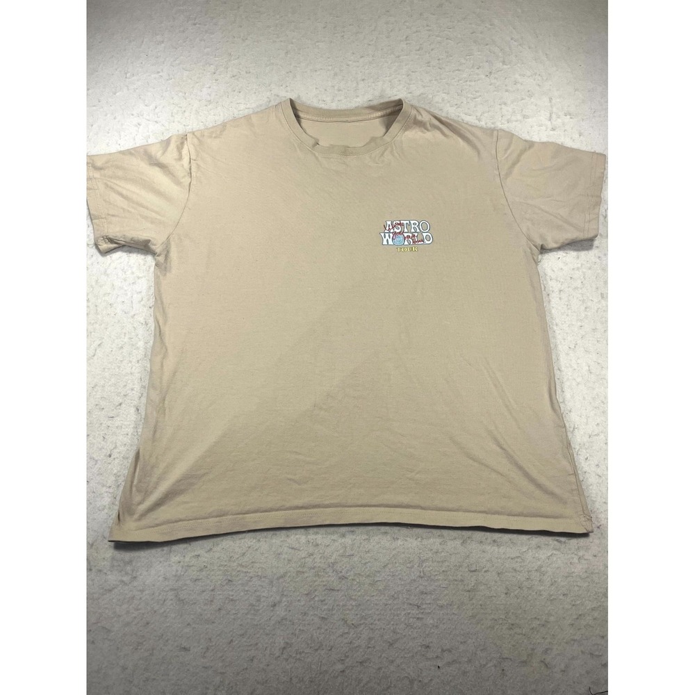Travis Scott Astroworld Tour Graphic T Shirt Mens L Beige Short Sleeve Crew Neck